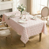 Bow Tablecloth 60×84 Inch Rectangular, Pink Soft Plush Faux Fur Jacquard Bow Table Cover, Seasonal D