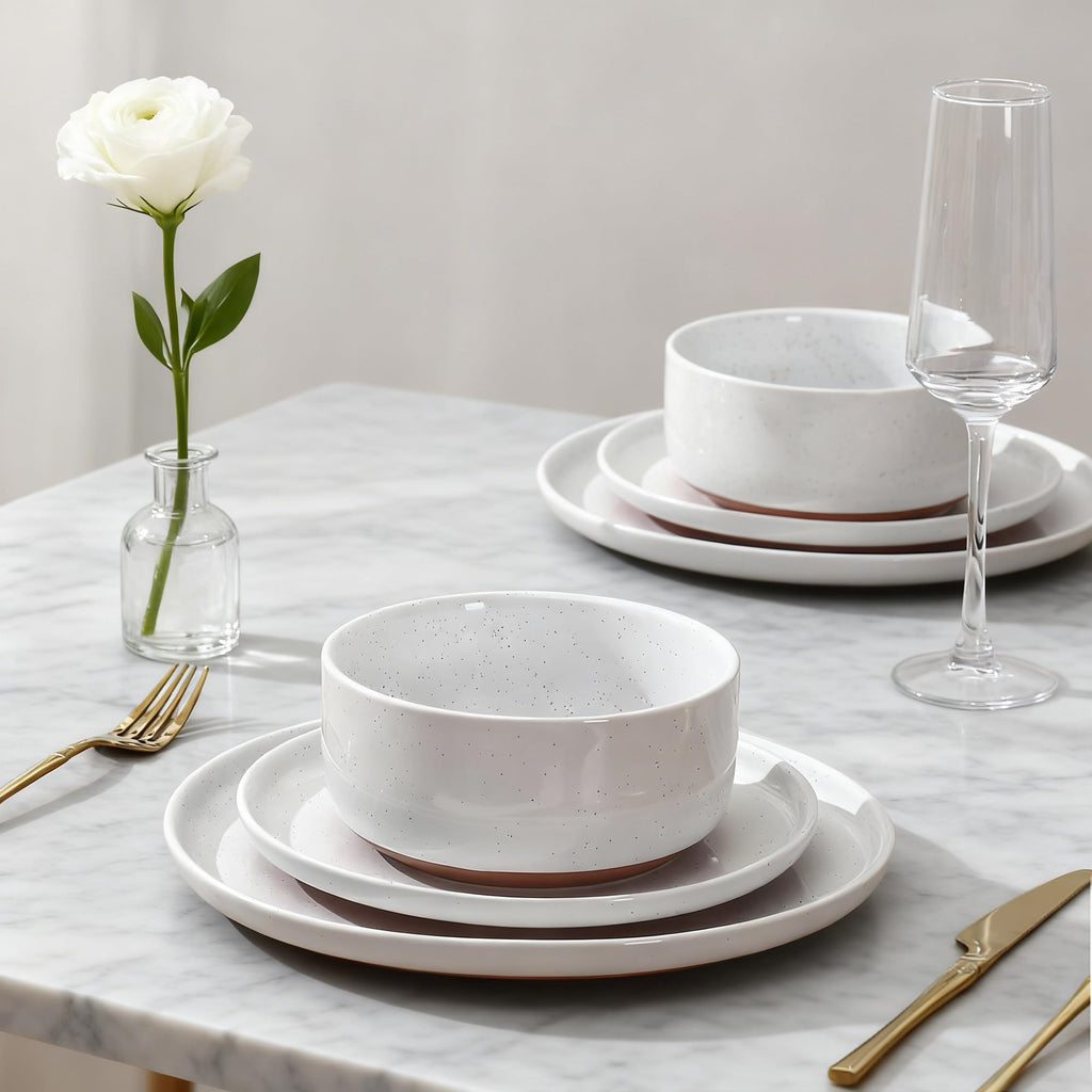 Modern Art Series Speckled Stoneware Dinnerware Set, Porcelain White