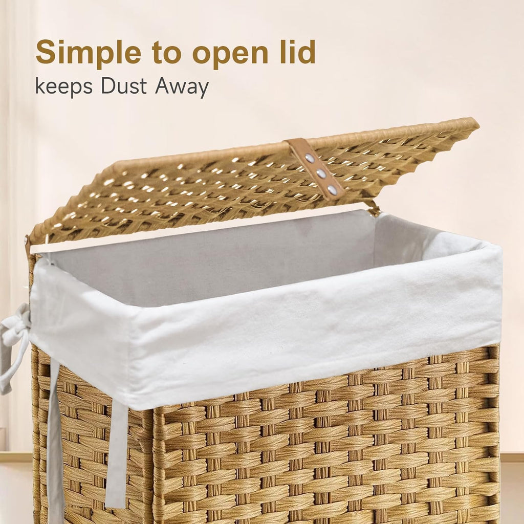 88L Slim Laundry Hamper with Wheels, 23.3 Gallon Rolling Laundry Basket with Lid, Tall and Narrow Laundry Hamper with