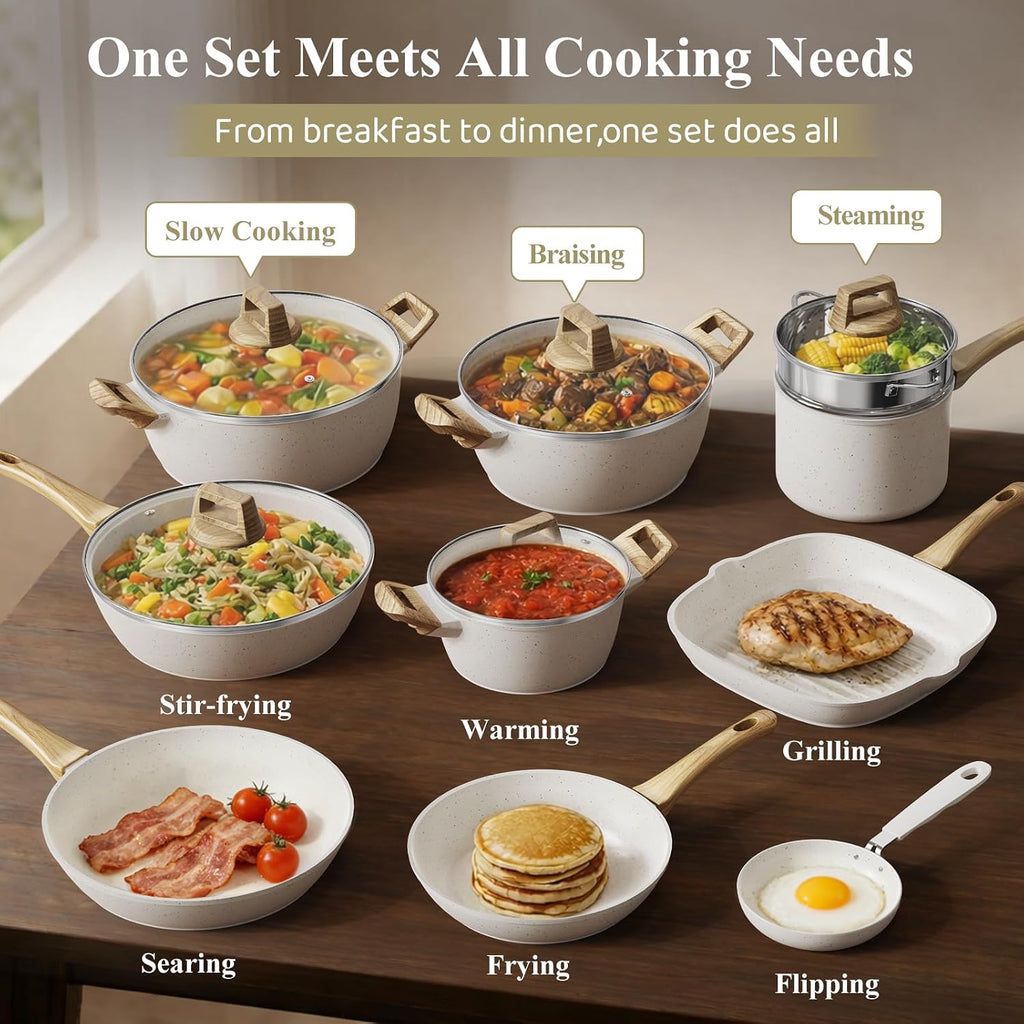 25Pcs Pots and Pans Set Non Stick, Titanium-Reinforced Ceramic Cookware Set Non Stick, Non Toxic PFAS-Free Induction