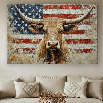 Texas Longhorn Cow Canvas Wall Art - Bull Print Home Decor - Barnhouse Wall Art - Farmhouse and Wild West Small to