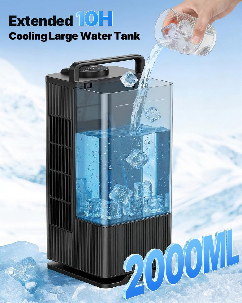 Mini Portable Air Conditioner Cooler: 2000ml Air Cooling Fan with 120°Oscillating - 3 Mist Modes & 4 Speeds