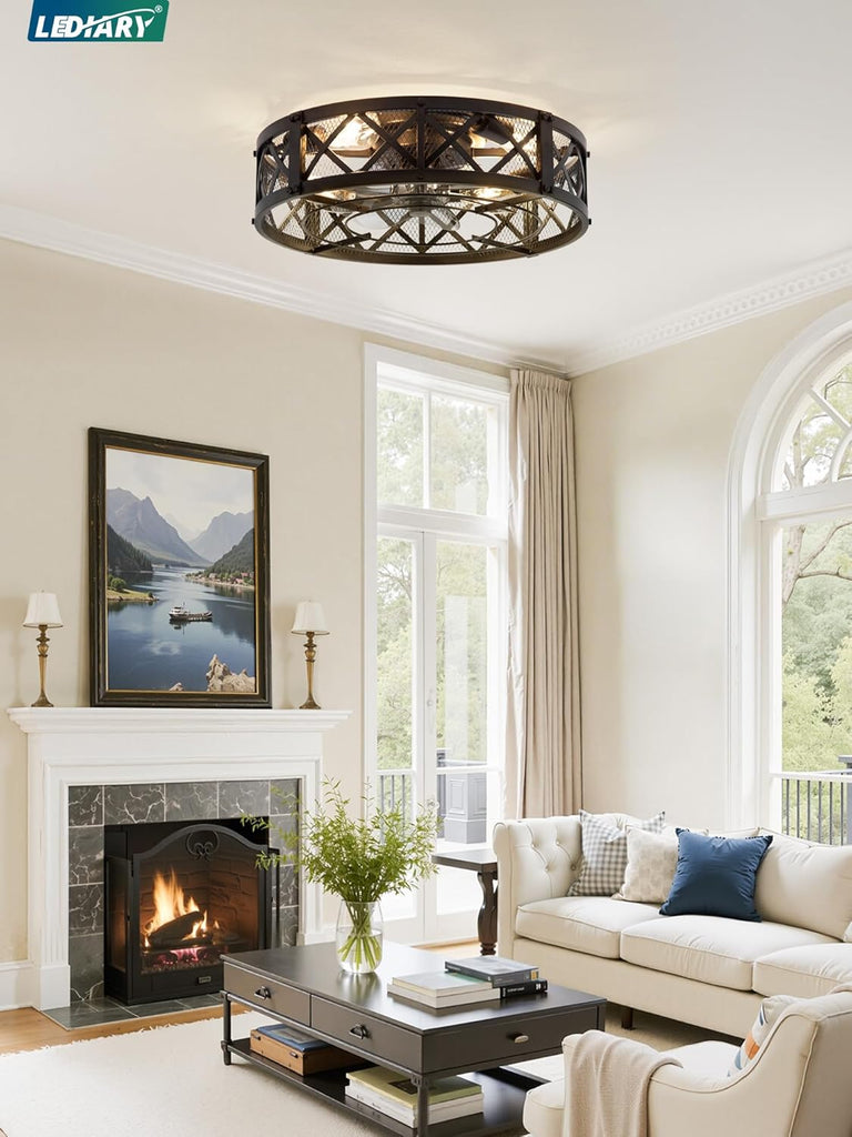 20" Caged Ceiling Fan with Light, APP&Remote Control, Small Flush Mount Farmhouse Fan Lights