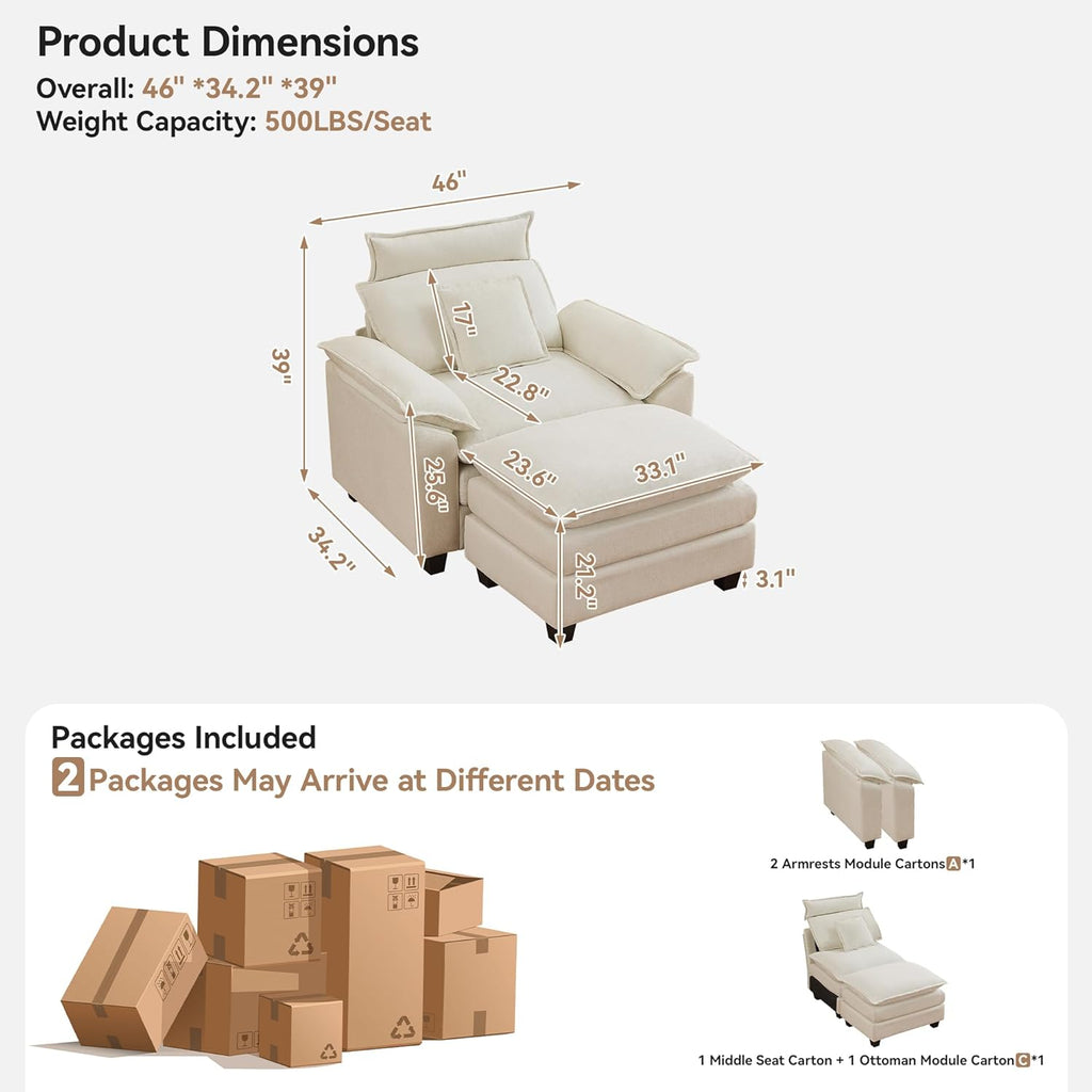 Luxe Oversized Lounge Chair and Ottoman — Beige Chenille