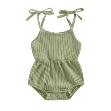 Newborn Infant Baby Girl Romper Ribbed Knit Sleeveless Spaghetti Strap One Piece Jumpsuit Bodysuit Summer Clothes