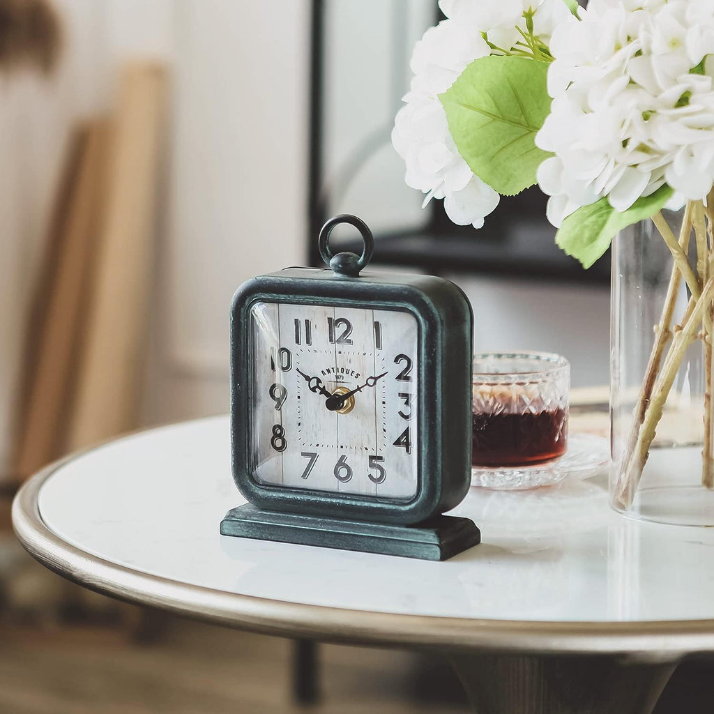 HOME Vintage Table Clock, Shelf Desk Top Clock Battery Operated Rustic Design