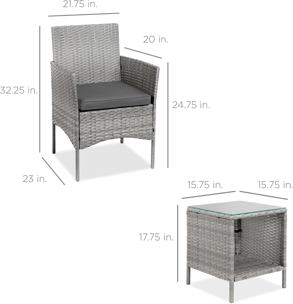 Best Choice Products 3-Piece Outdoor Wicker Conversation Bistro Set