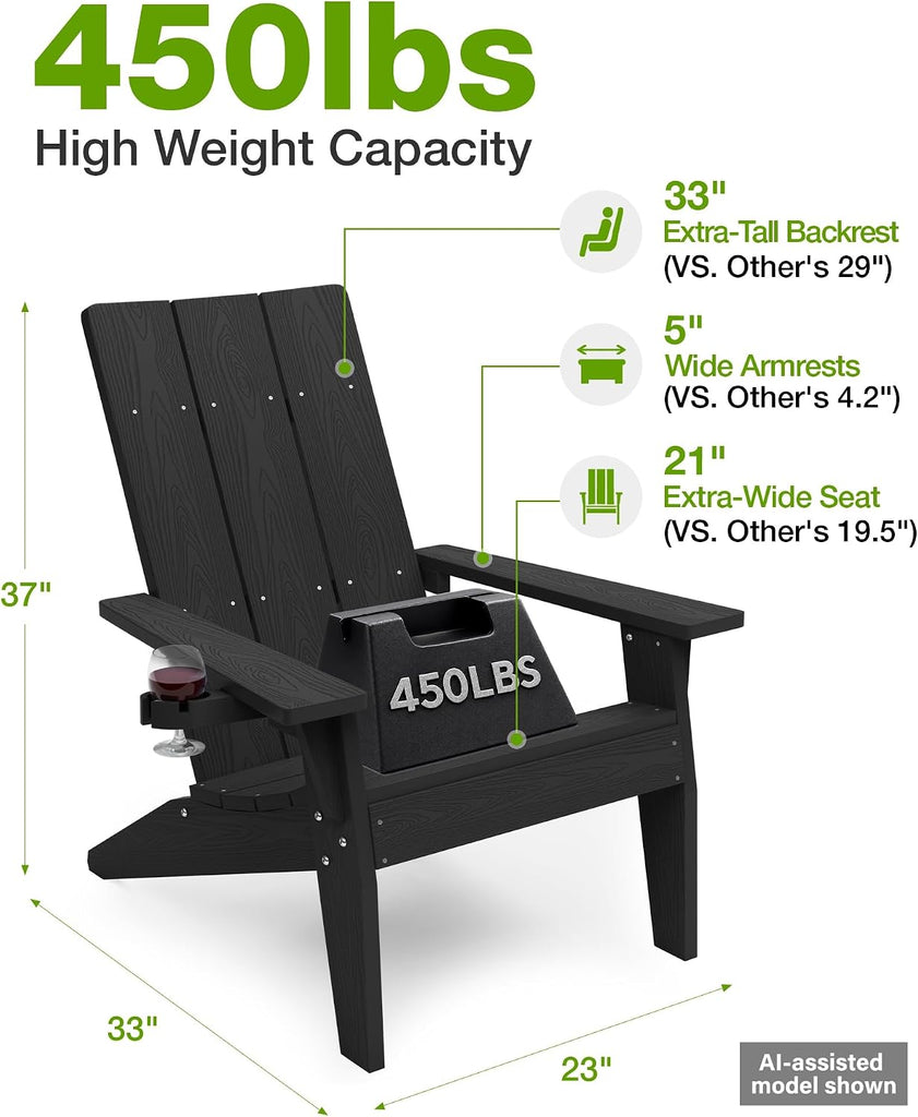 Adirondack Chairs Set of 2, 450lb Capacity & 33in Tall Backrest | Oversized Modern Adirondack Chairs, Comfortable