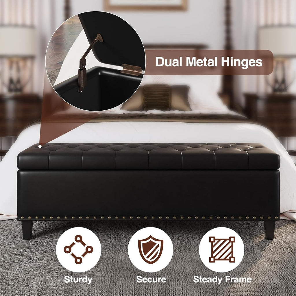 51 Inch Storage Ottoman Bench,Large End of Bed Storage Bench | Faux Leather Ottoman with Storage,30