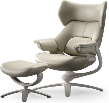 Modern Reclining Swivel Lounge Chair and Ottoman — White Genuine Leather