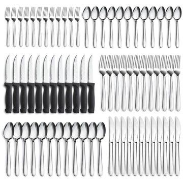 72-Pieces Silverware Set for 12, Flatware Set with Steak Knives, Stainless Steel Cutlery Set, Include Forks Spoons