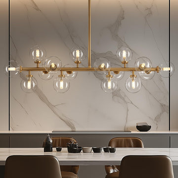Gold Mid Century Modern Chandelier Light Fixture, 16-Light Glass Globe Bubble Linear Sputnik Light Fixture Chandelier