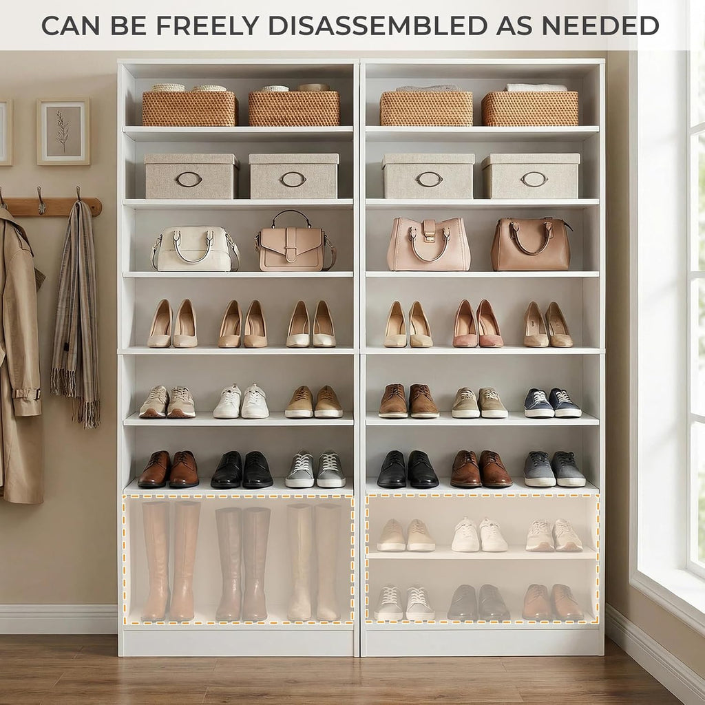 71 Inch Tall 9 Tier Shoe Cabinet, Wood Shoe Storage Cabinet, Heavy Duty Shoes Rack with Adjustable Shelves & Open