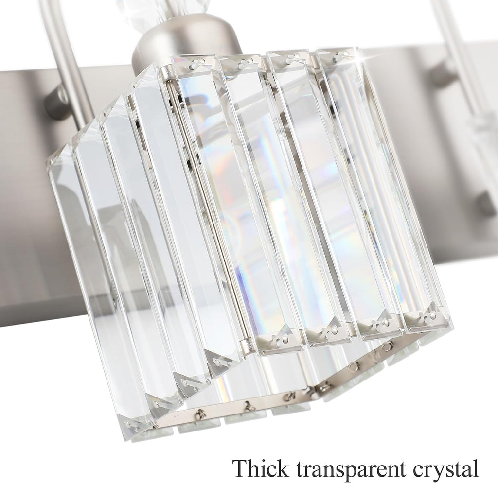Crystal Brushed Nickel Vanity Light 4-Light Modern Bathroom Light Fixtures