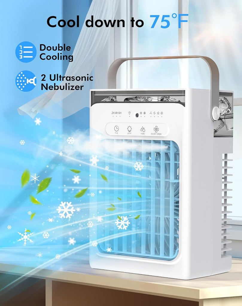 Portable Air Conditioners, Air Cooler Evaporative Personal Mini AC with Remoter, 4 Wind Speed, 2-4-6H Timer, 2 Modes