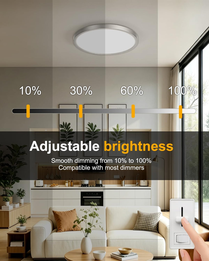 8 Inch Flush Mount Ceiling Lights, Dimmable, Adjustable Color Temperature, Black 4 Pack, 15W 1200LM Low Profile