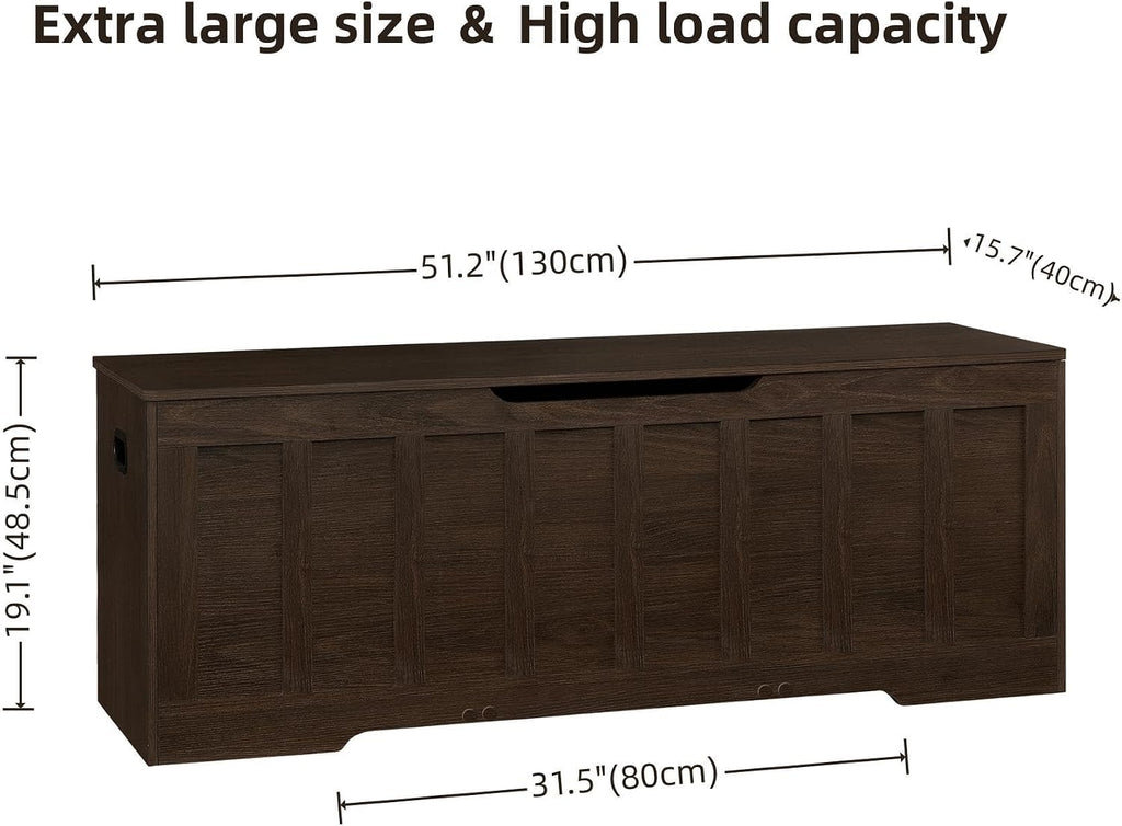 51.2" Storage Chest Extra Large,Wooden Storage Bench,Espresso | Chest with 2 Safety Hinges, 51.2*15.7*19.1inches