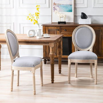 French Farmhouse Dining Chairs Set of 2, Upholstered Tufted Fabric Chairs with Solid Wood Frame, Mid-Century Style Dining Chairs for Dining Room or Kitchen