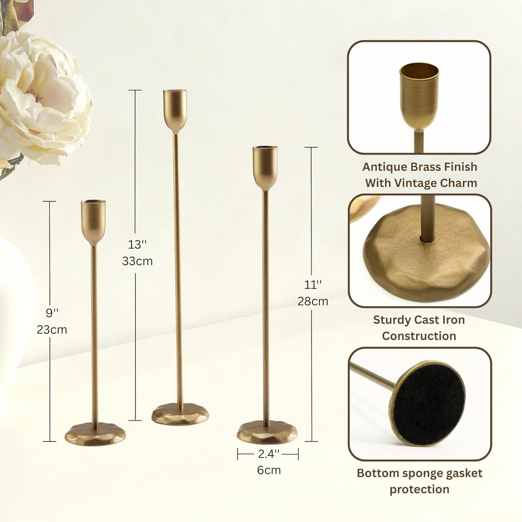 Brass Candlestick Holders Set of 6 - Antique Gold Iron Candle Holders for Christmas, Birthday, Wedding, Party, Dining