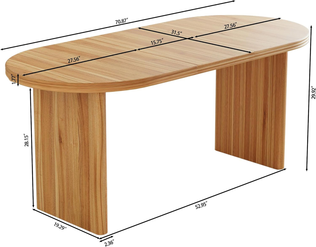 55.12"-70.87" Farmhouse Extendable Oval Dining Table for 4-6, Modern Solid Wood Kitchen & Dining Table with Removable