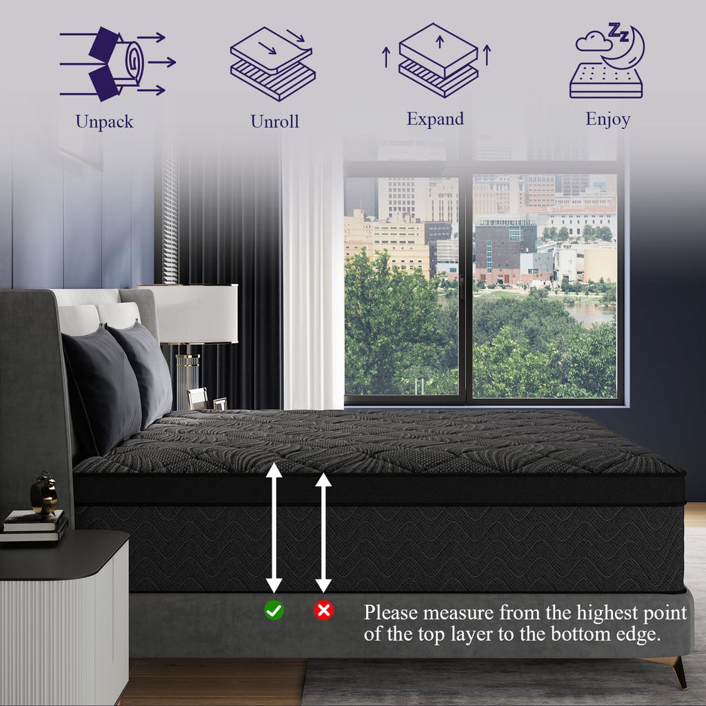 Upgraded Luxury 12 Inch Hybrid King Size Mattress in a Box, Firm Feel | Cooling Gel Memory Foam & Pocket Springs