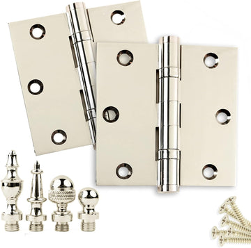 Door Hinge Solid Brass - 3.5 x 3.5 Inch, Heavy Duty, Polished Nickel, Ball Bearings, Rust Resistant Pin