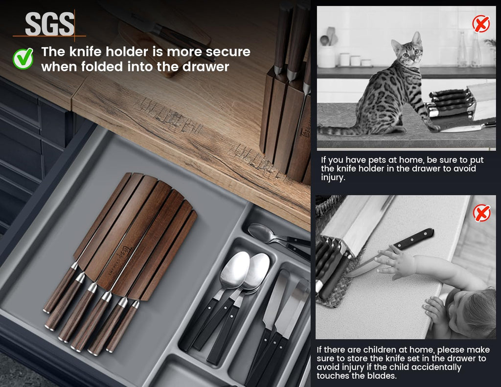 2026 Upgrade Knife Set 7 Piece Japanese Style Kitchen Knife Set With Foldable Magnetic Acacia Wood Block Sharp High