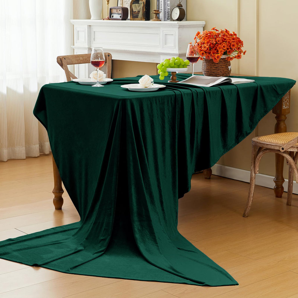 Green Velvet Tablecloth, 60 x 102 Inch Rectangle