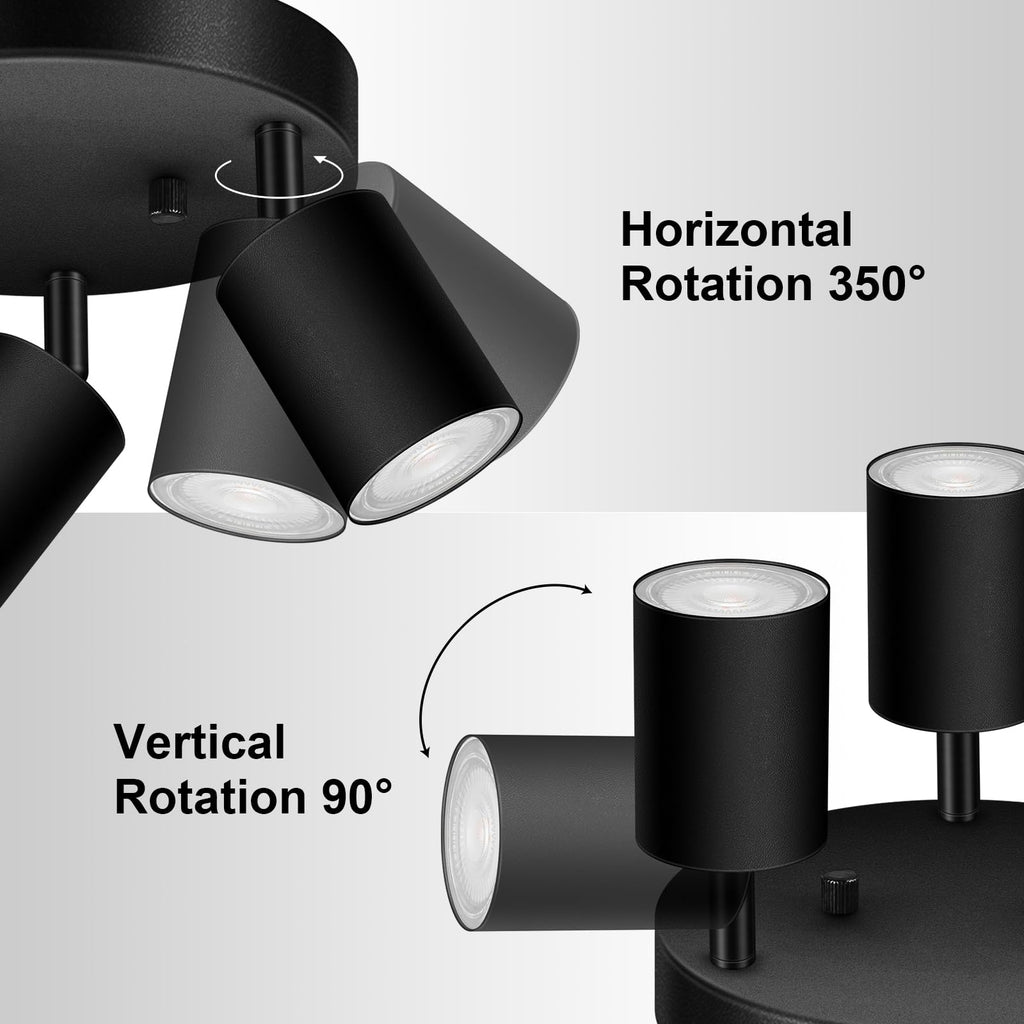 3 Light Track Lighting Fixtures Ceiling, Matte Black Round Directional Ceiling Spotlight, GU10 Flush Mount