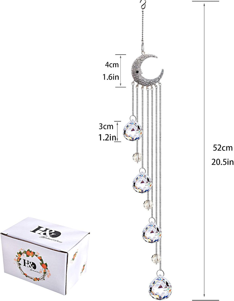 Crystal Suncatcher Window Hanging Moon Prism Rainbow Ornament - 20.5 inch crystal prism beads, moon decor