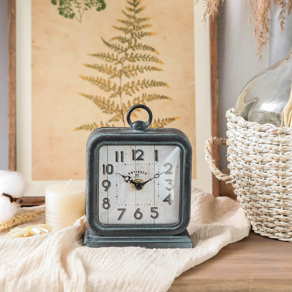 HOME Vintage Table Clock, Shelf Desk Top Clock Battery Operated Rustic Design
