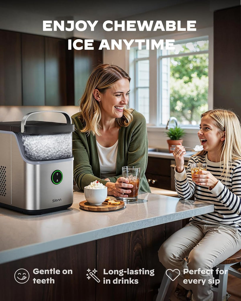 Nugget Ice Maker Countertop, Ice Basket with Handle, Quiet Operation & Self Cleaning Ice Machine, Chewable Ice, 33