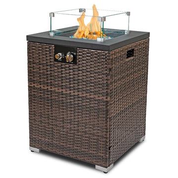 22in Outdoor Propane Gas Fire Pit Table, 40, 000 BTU Auto-Ignition Gas Firepit with Glass Wind Guard, Painted Steel