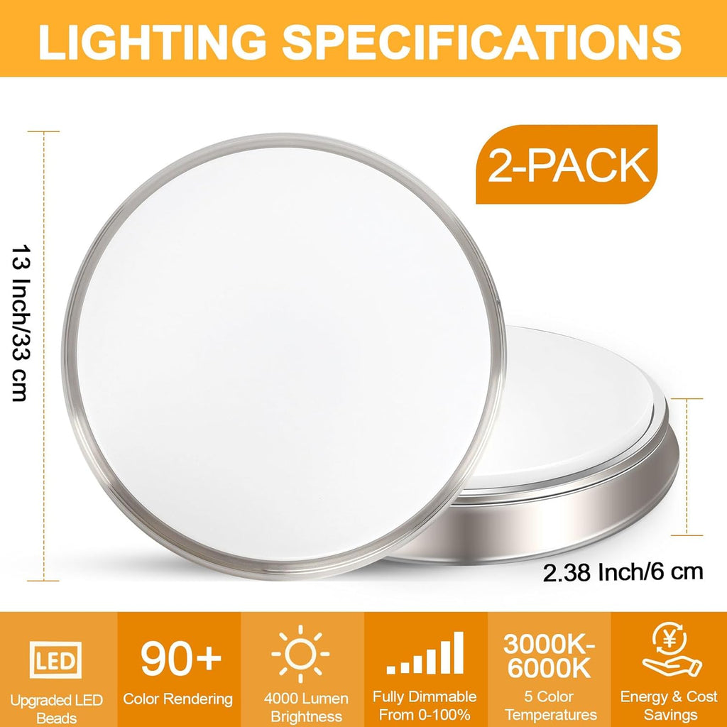 13 Inch 36W Dimmable Flush Mount LED Ceiling Lights, 5CCT (2700K-6500K) Adjustable & 4000LM Super Bright LED Ceiling