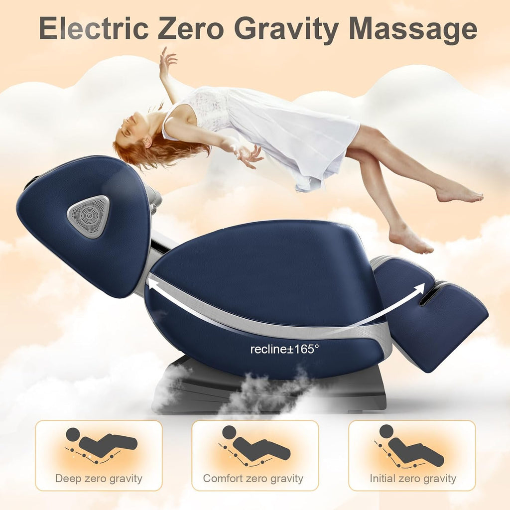 Massage Chair Full Body Zero Gravity Recliner, 2026 Blue Leather | 14 Shiatsu Rollers, 10 Airbags, 5 Auto Modes