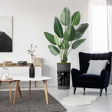 Artificial Tree in Black and White Modern Planter, Fake Bird of Paradise Silk Tree for Indoor and Outdoor Home