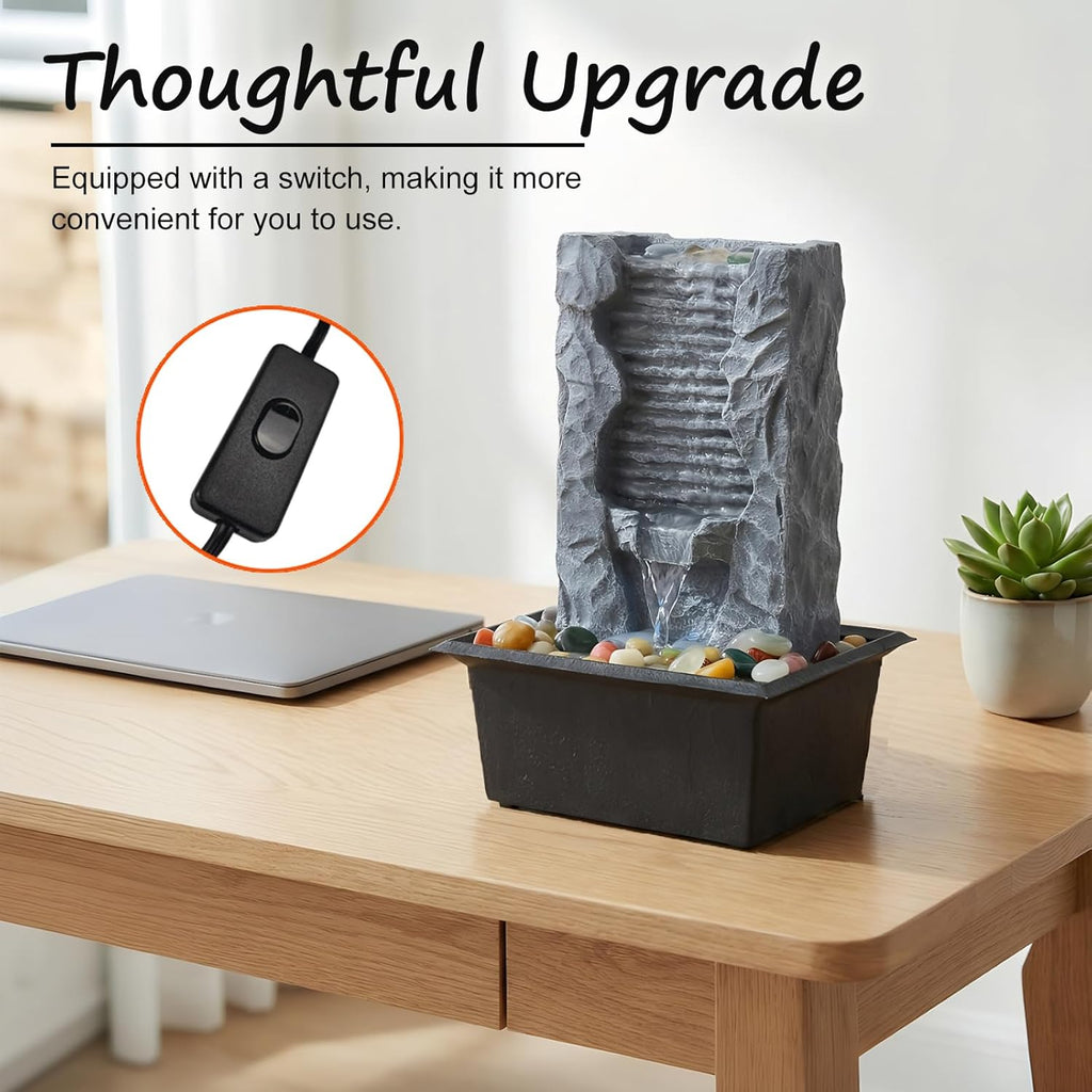 Tabletop Water Fountain Indoor, Resin Waterfall Fountain for Stress Relief and Meditation, Calming Office Desk Home