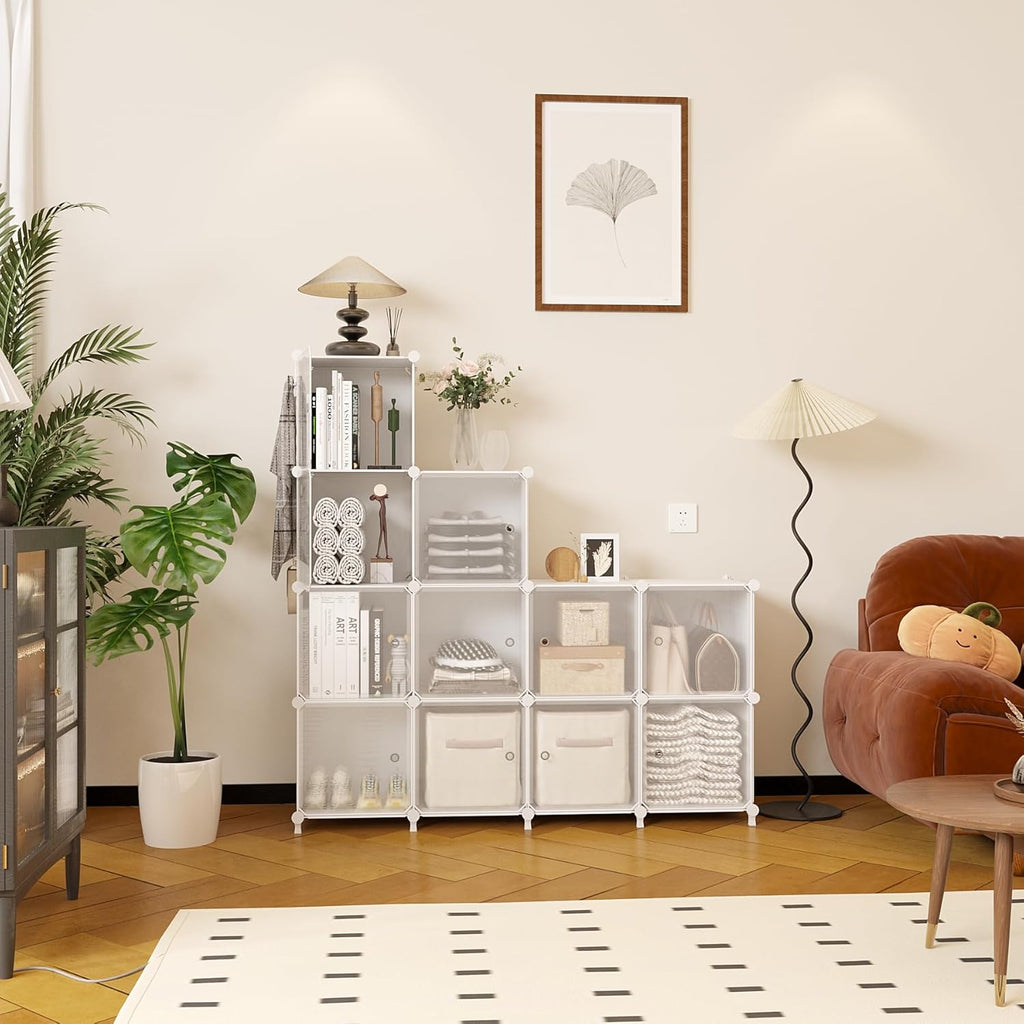 12 Cube Storage Organizer, Closet Storage Shelves with Doors, White | Portable Closet Organizers, DIY Stackable