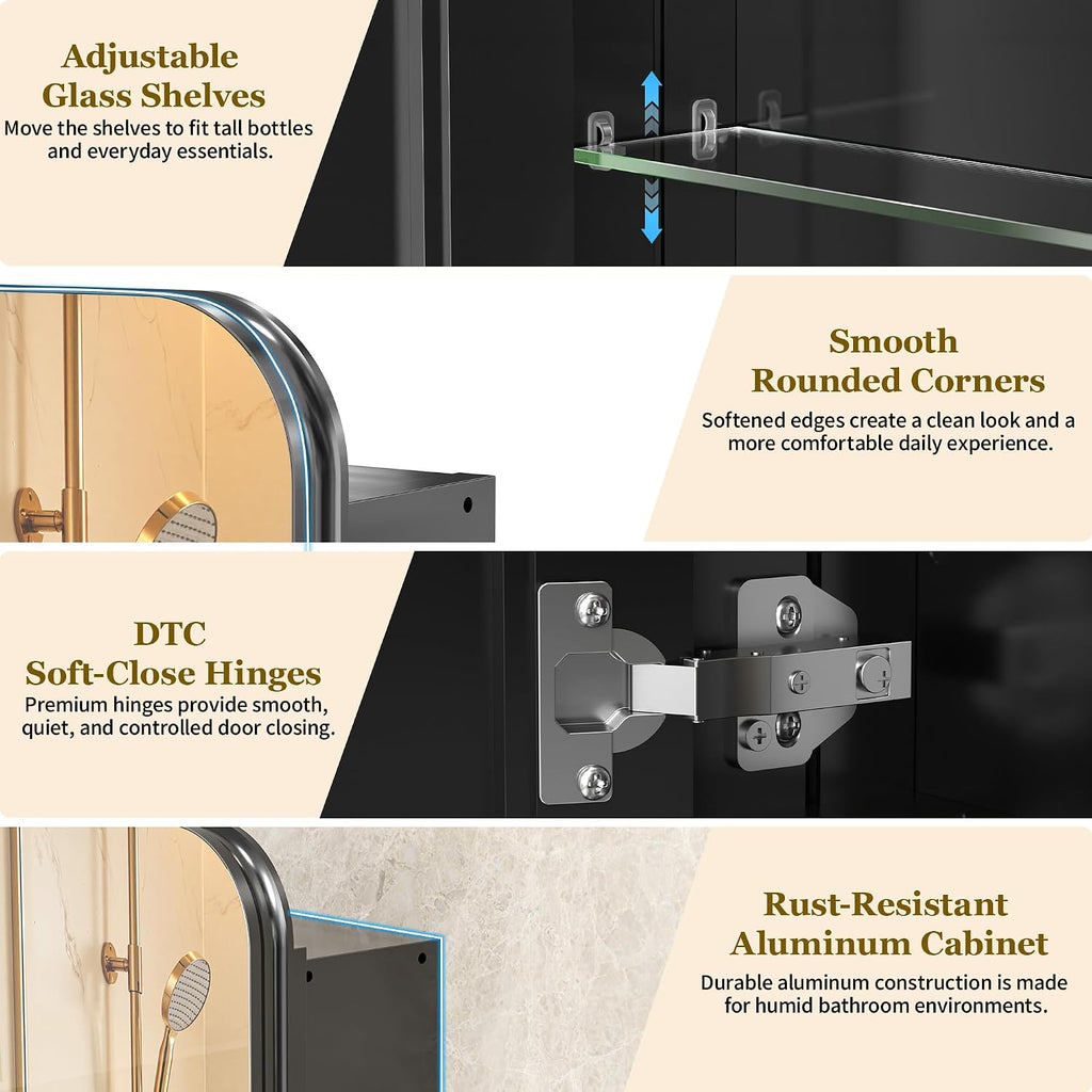 20x30 Black Medicine Cabinet with Mirror, Recessed & Surface Mount