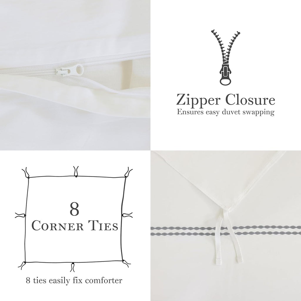 White Duvet Cover Luxury Hotel Quality Bedding Set 100% Cotton Embroidered Duvet Covers with 2 Pillow Shams