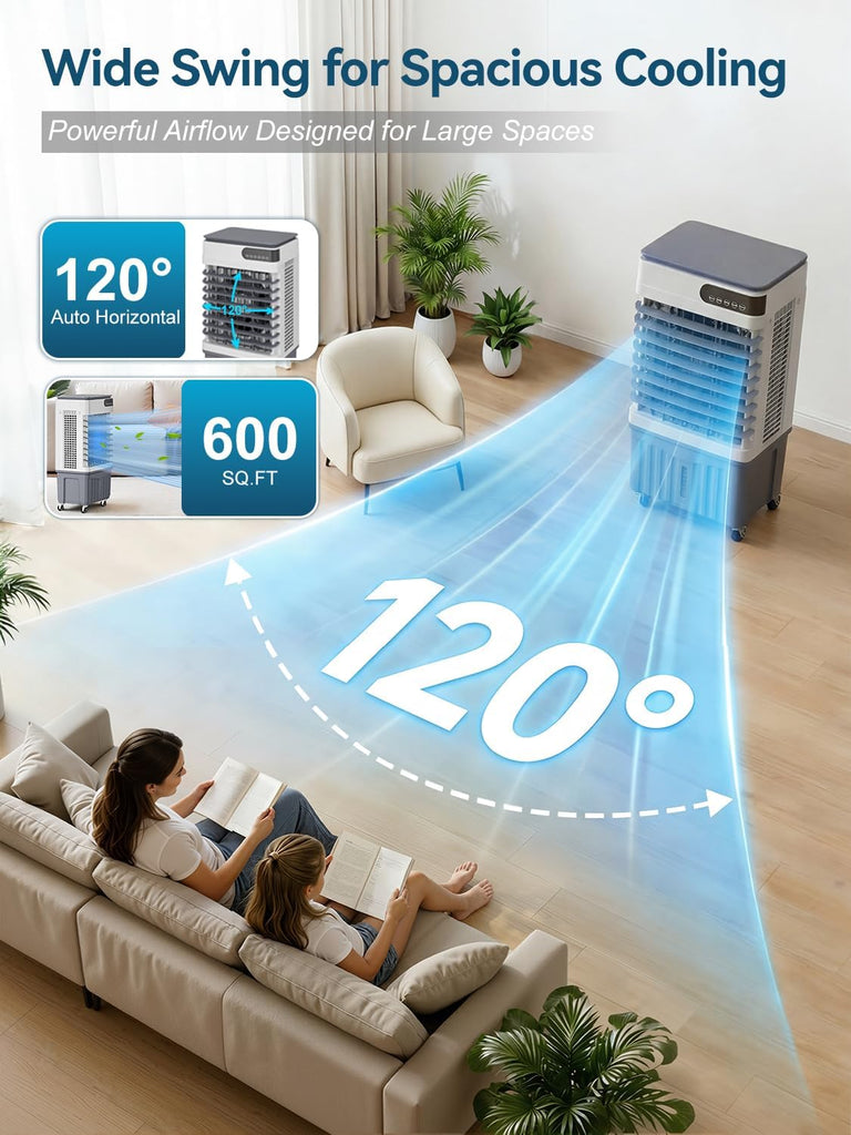 2600CFM Swamp Cooler, 4-IN-1 Evaporative Air Conditioners With 8.5 Gal Water Tank, 4 Ice Packs, Remote, 12H Timer