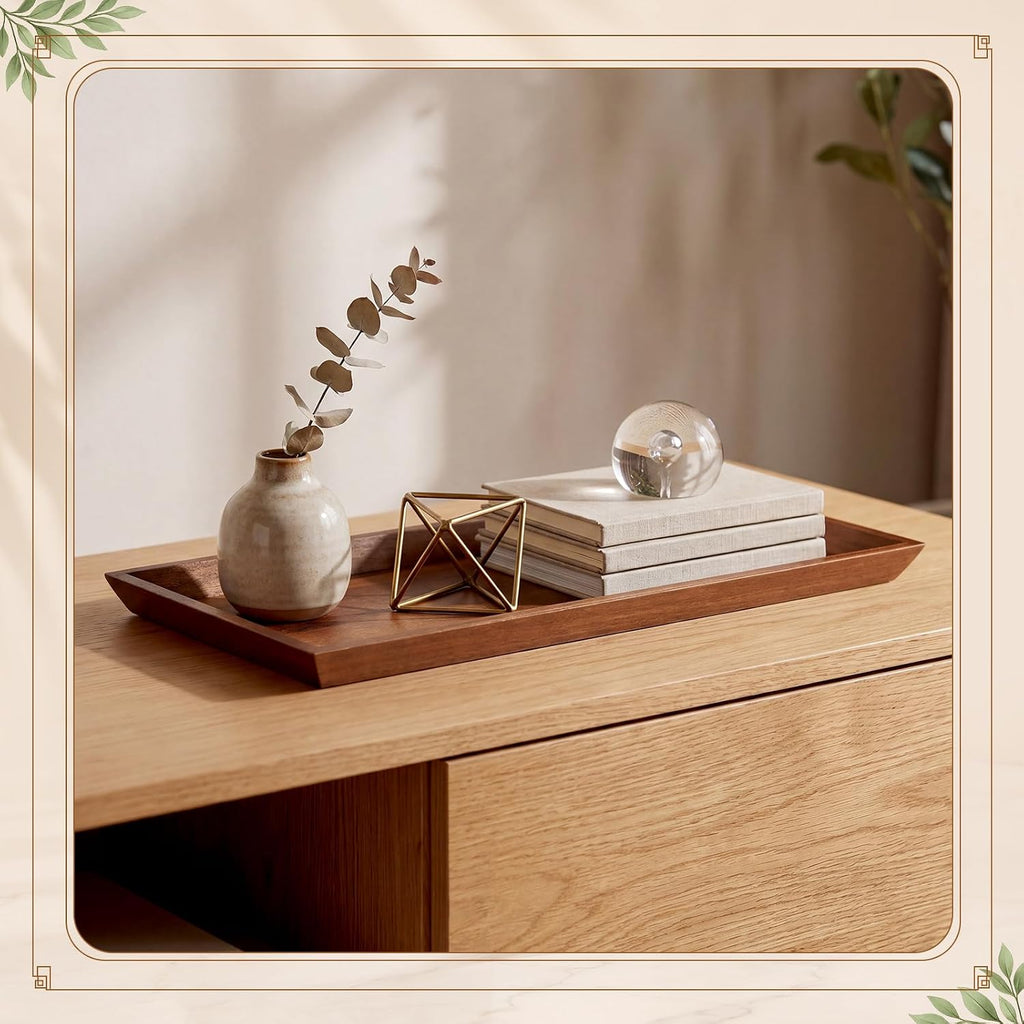 Wooden Acacia Serving Platter Set of 4, 13.8 x 5.9 Inch Rectangular Trays for Charcuterie Board Sushi Appetizers