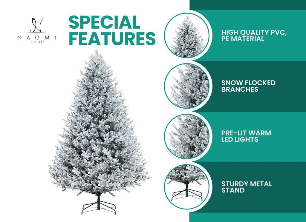 7.5ft Snow Flocked Pre-Lit Christmas Tree