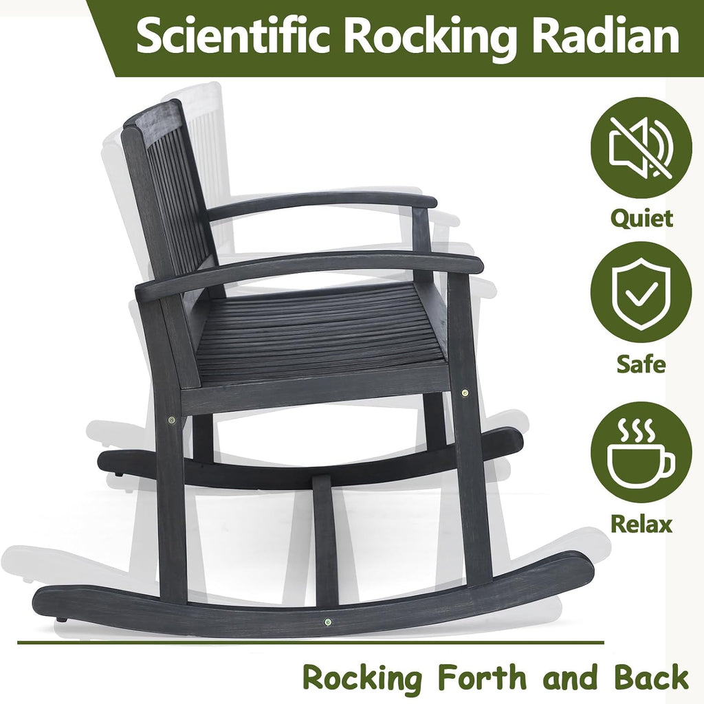 49" Outdoor Rocking Loveseat Bench, 2-Person Double Rocking Chair with Slatted Back/Curved Armrests, Porch Glider for