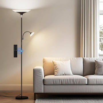 Upgraded 2-in-1 Torchiere Floor Lamp, Dimmable Standing Lamp with Remote&Button Control