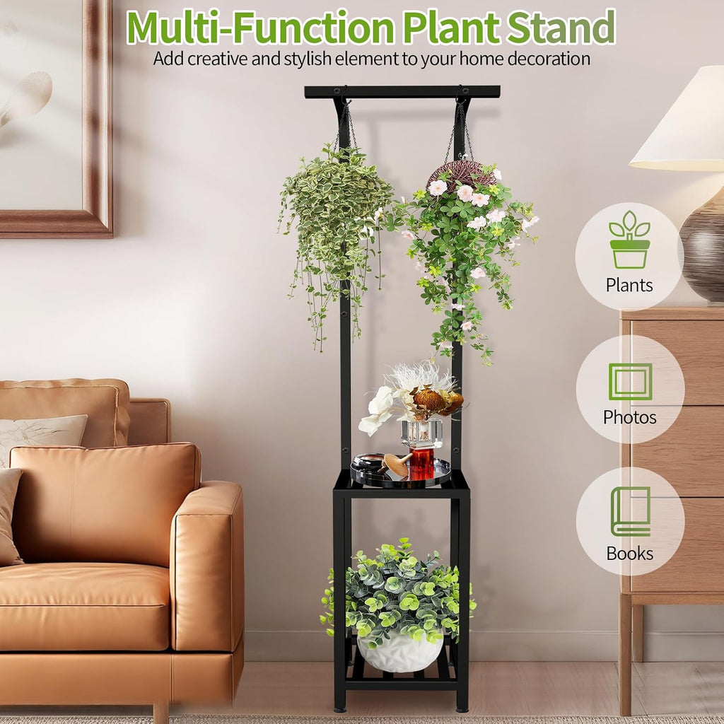 Plant Stand Indoor Outdoor, Heavy Duty Pedestal Stands 12''Lx12''Wx65''H | 3 Tiered Hanging Plant Shelf Heavy Duty