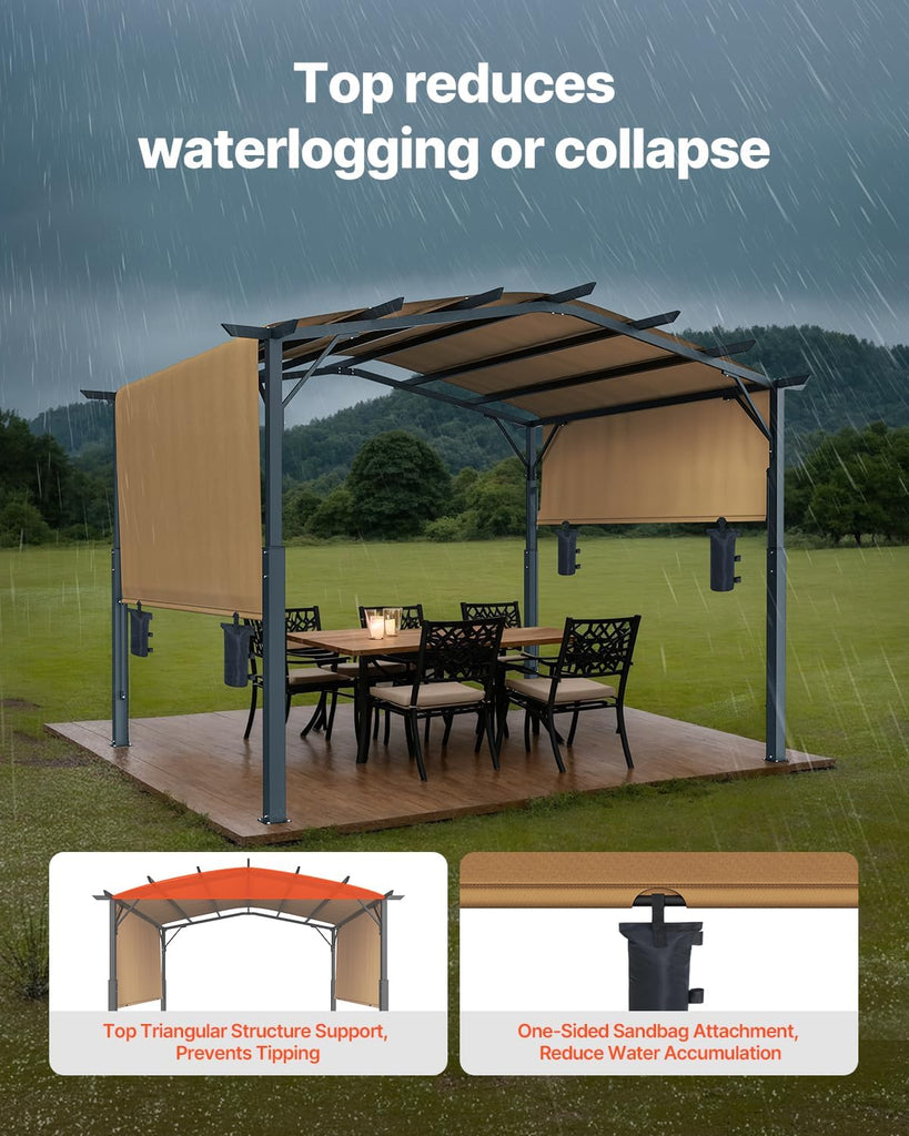 10 x 10 ft Outdoor Pergola, Arched Top Metal Pergola, Retrac - Image 4