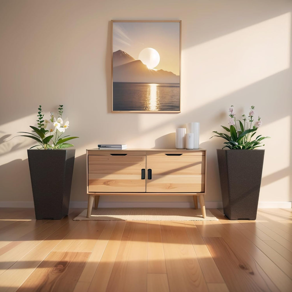 Set of 2 Black Square Planters 22.5" Tall Home & Outdoor | Tapered, Nursery Pot & Outer Cachepot, Indoor Use, Modern