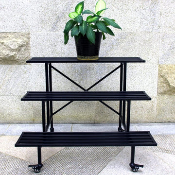 3 Tier Sturdy Metal Plant Stand with Wheels, L35.43 x W26 x H26 inch, Heavy Duty Plant Holder Indoor and Outdoor, 660
