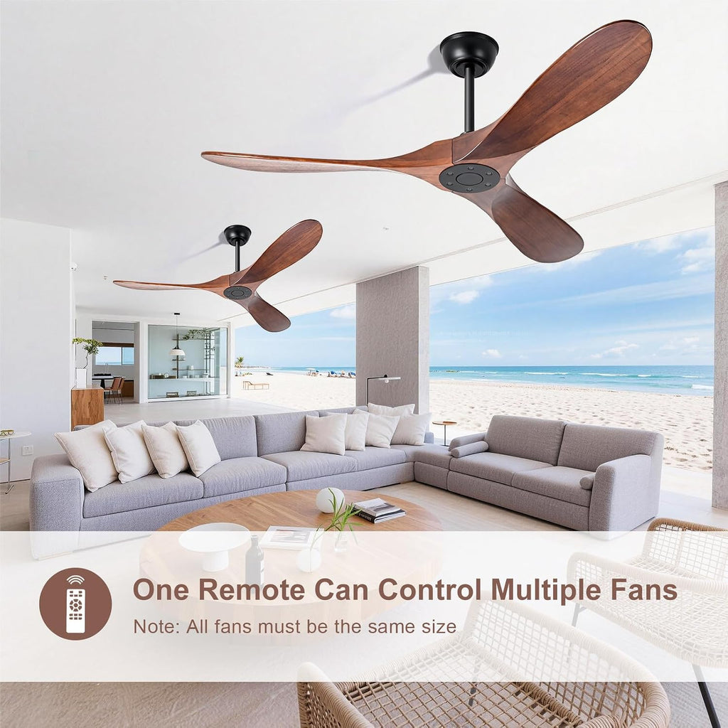 72 inch Ceiling Fan No Light，Indoor Outdoor 3 Blade Wood Ceiling Fans Without Lights for Patios Living Room Bedroom